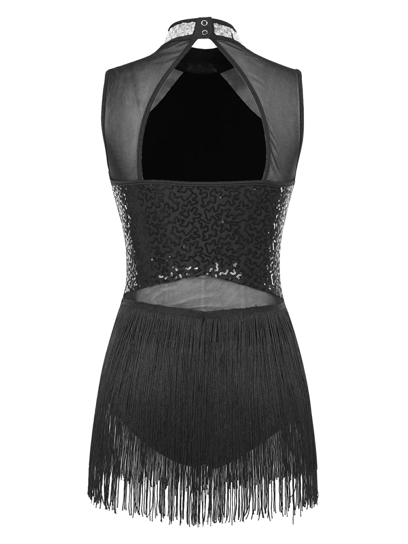 Women Sequin Tassel Latin Tango Dance Dress