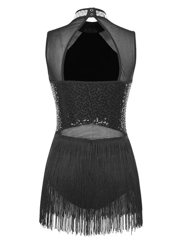 Women Sequin Tassel Latin Tango Dance Dress