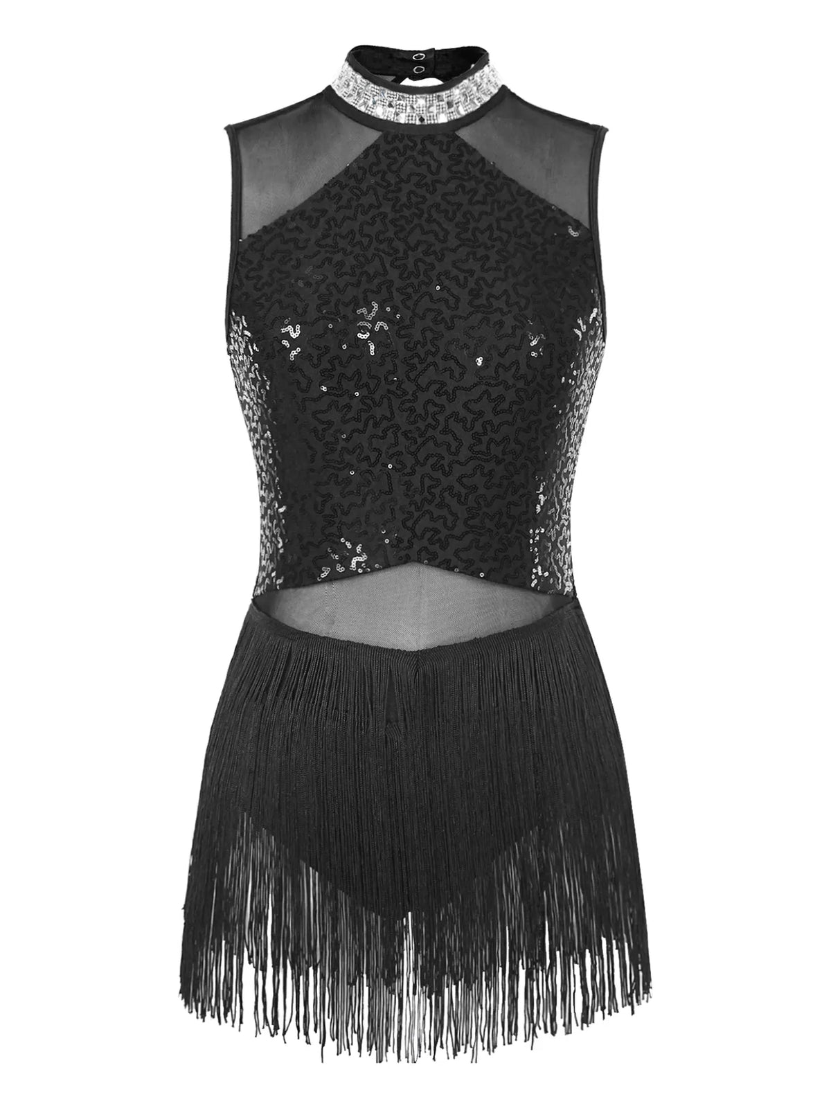 Women Sequin Tassel Latin Tango Dance Dress