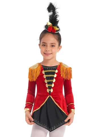 Kids Girls Long Sleeves Tassels Circus Cosplay Costume Leotard