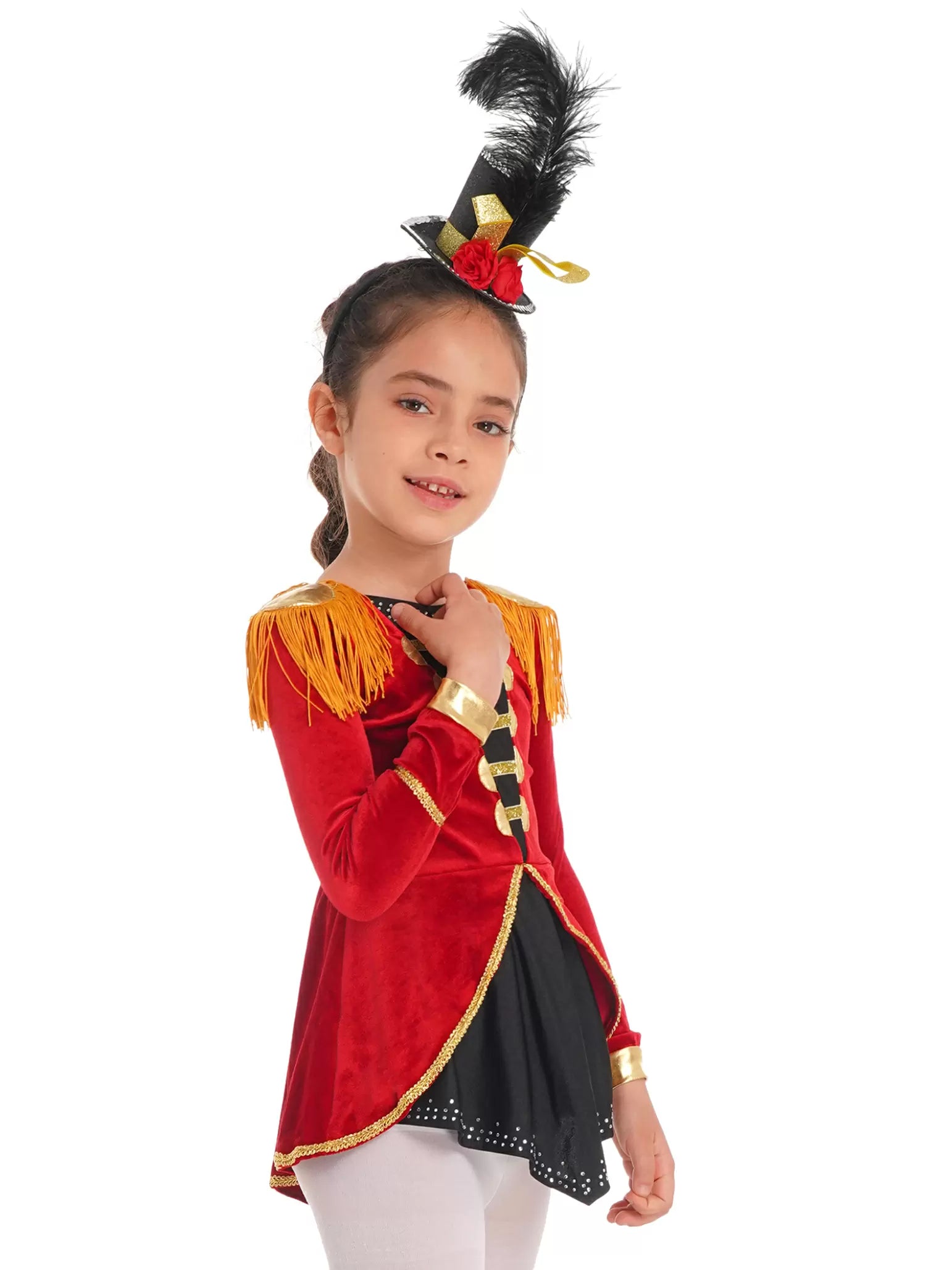 Justaucorps à manches longues et pompons pour enfants filles, Costume de Cosplay de cirque