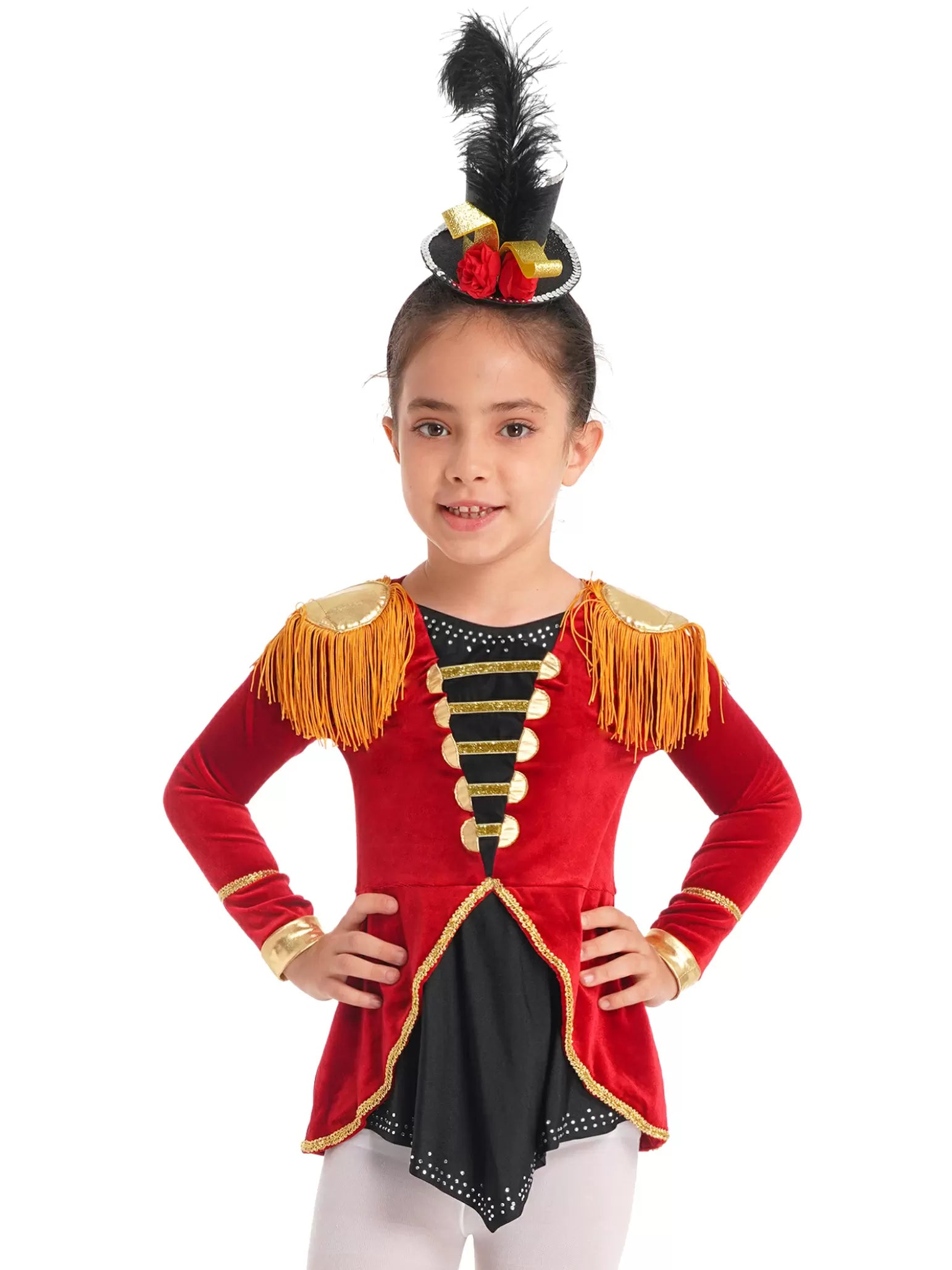 Kids Girls Long Sleeves Tassels Circus Cosplay Costume Leotard