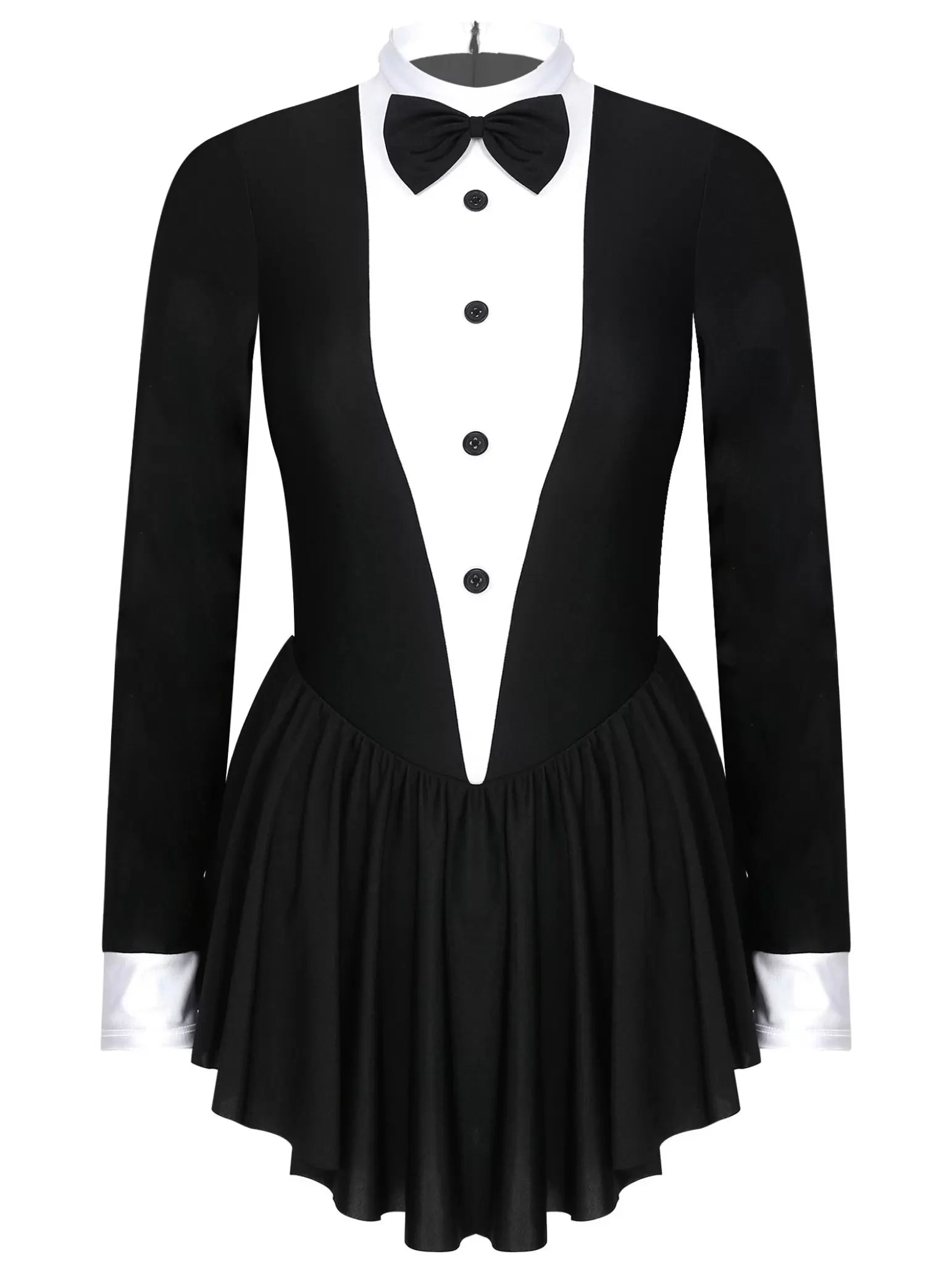 Women Long Sleeve Tuxedo Waitress Role Play Costume Leotard Dress