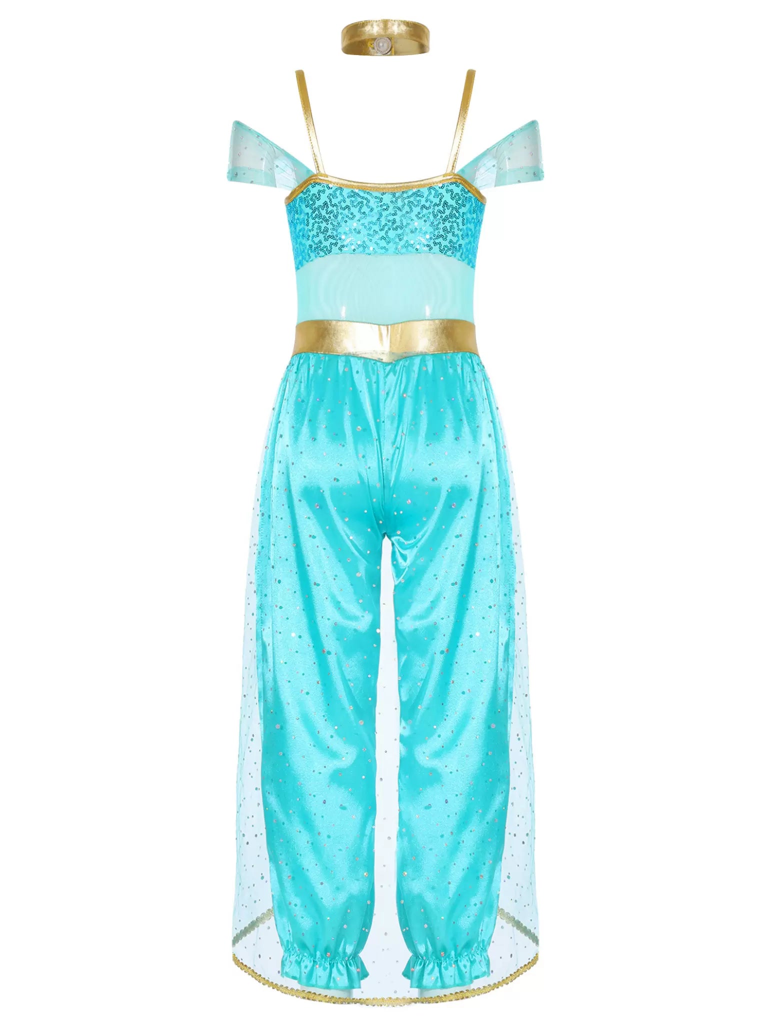 Girls Sleeveless Sequin Arabian Princess Costume Jumpsuit with Choker