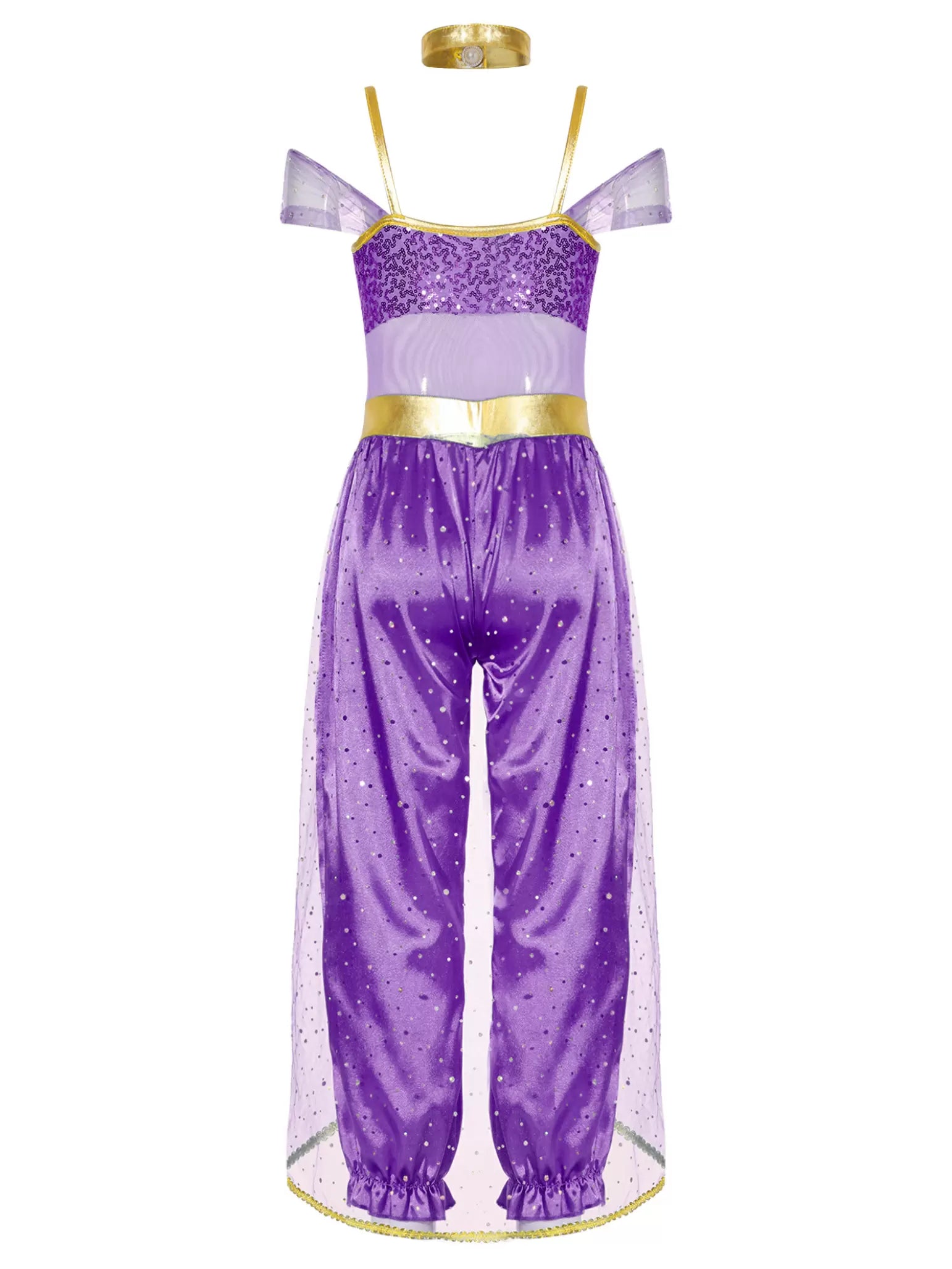 Girls Sleeveless Sequin Arabian Princess Costume Jumpsuit with Choker