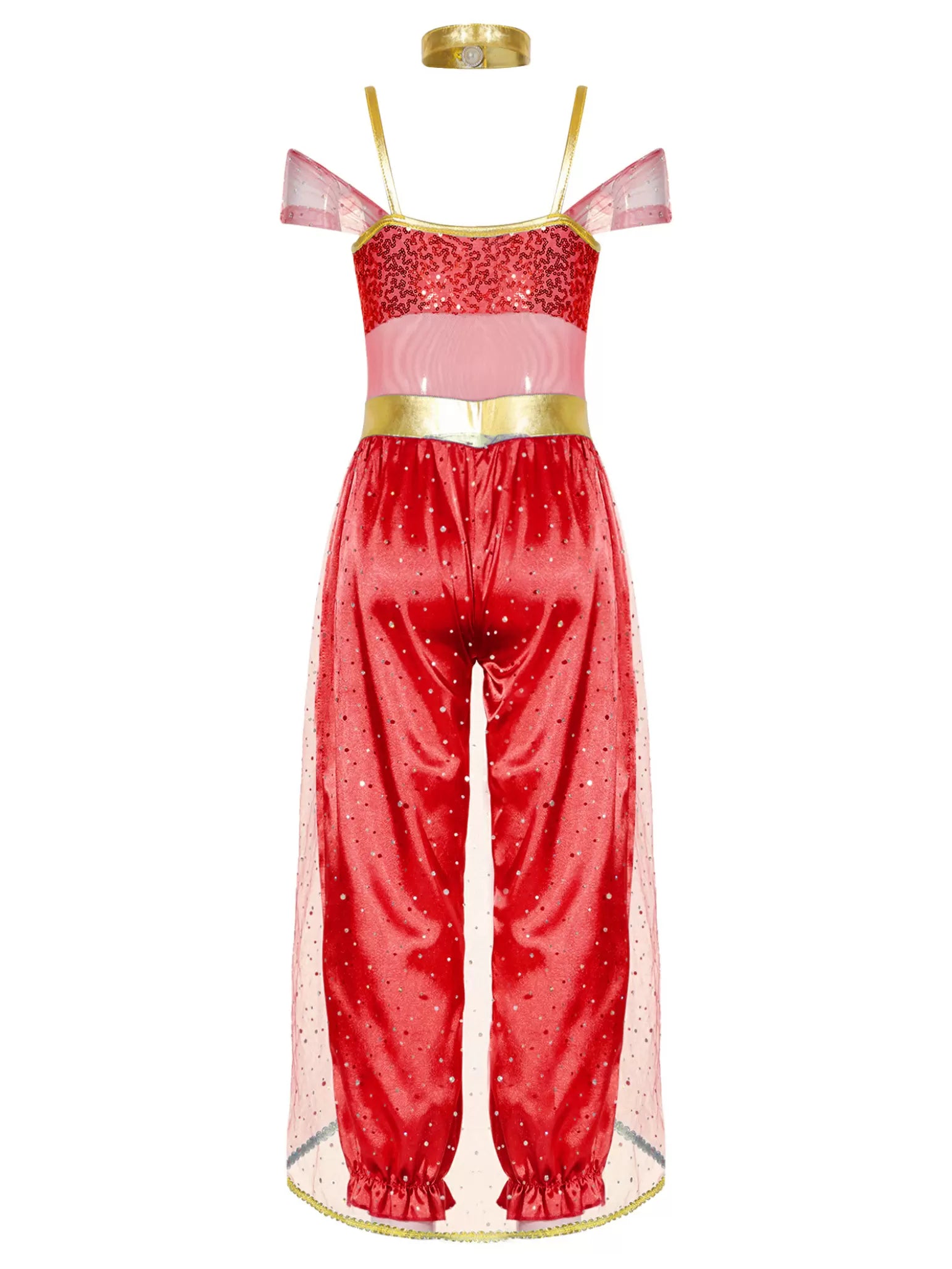 Girls Sleeveless Sequin Arabian Princess Costume Jumpsuit with Choker