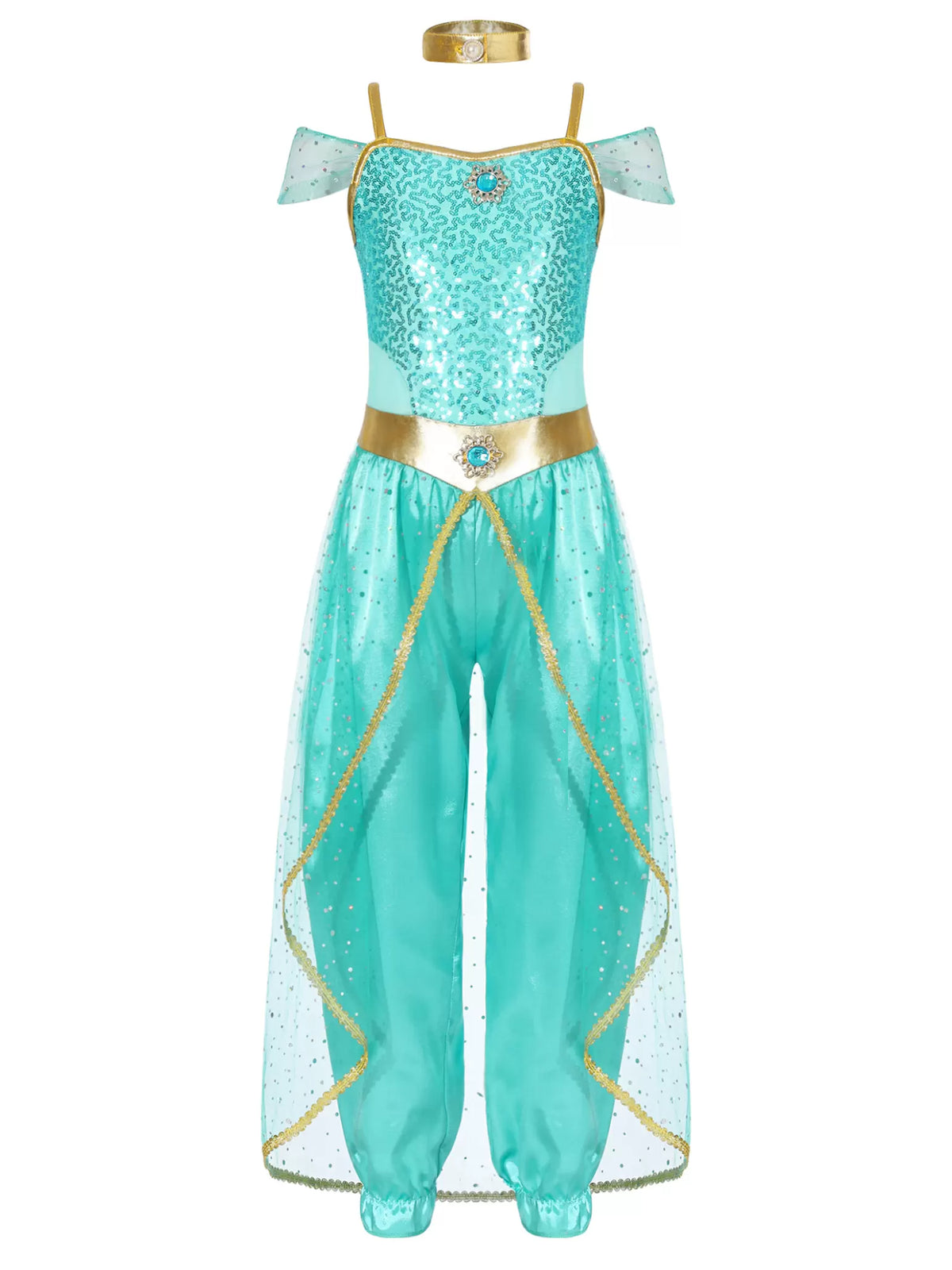 Girls Sleeveless Sequin Arabian Princess Costume Jumpsuit with Choker