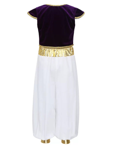 Kids Boys Arabian Prince Costume Cap Sleeves Vest and Pants Set