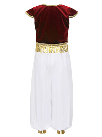 Kids Boys Arabian Prince Costume Cap Sleeves Vest and Pants Set