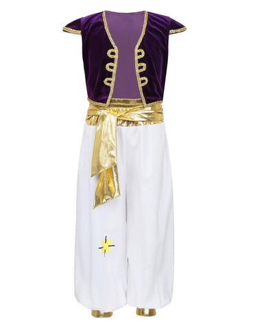 Costume de prince arabe pour enfants garçons, ensemble gilet et pantalon à manches courtes